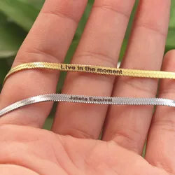 Custom Herringbone Bracelet Personalized Engraved 3mm Snake Chain Couples Bracelet BFF Jewelry Stainless Steel Italian Pulsera