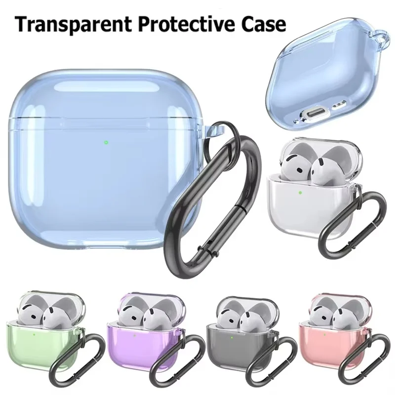 Funda transparente de TPU suave para auriculares Apple AirPods 4, funda protectora a prueba de golpes para auriculares Airpods de 4.ª generación con llavero