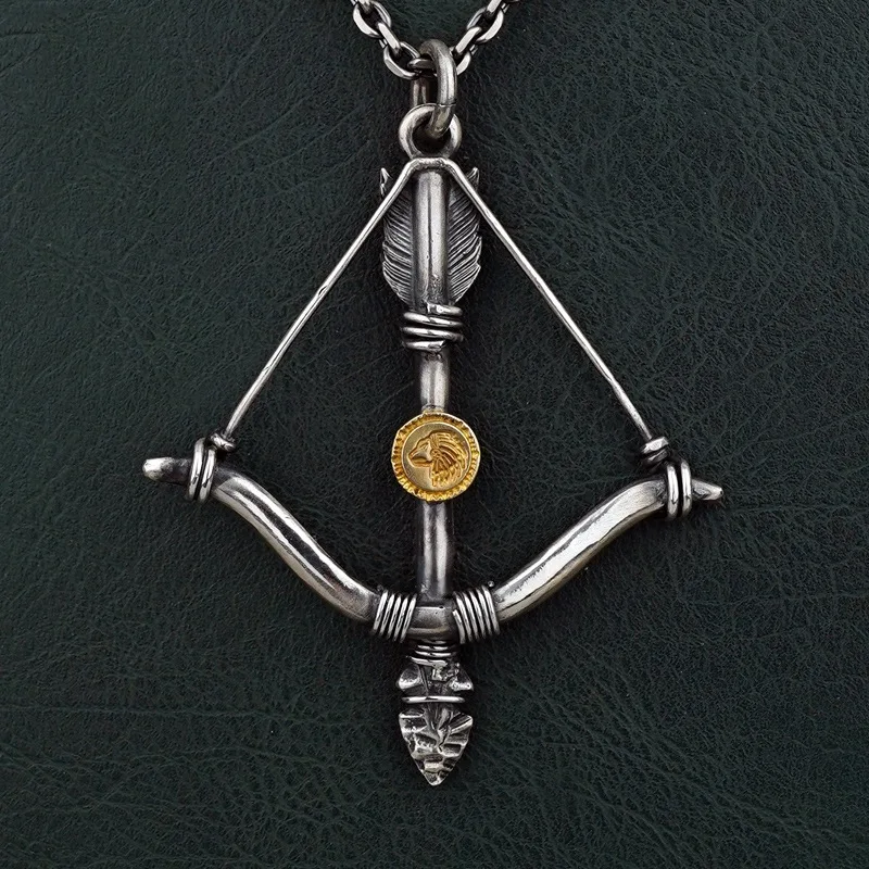 Buyee 925 Sterling Silver Male Big Pendant Chain Elegant Bow Arrow Necklace for Men Fashion Unique Fine Jewelry Chain 60cm