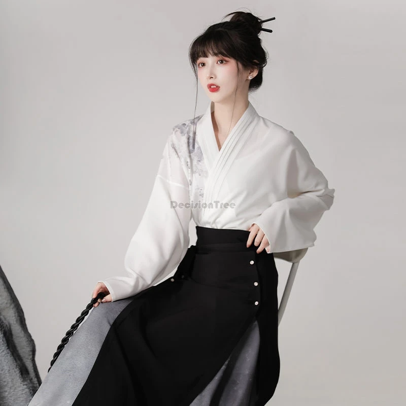 

2024 spring chinese retro national style improved hanfu skirt female split design long casual elegant chinese half skirt w252