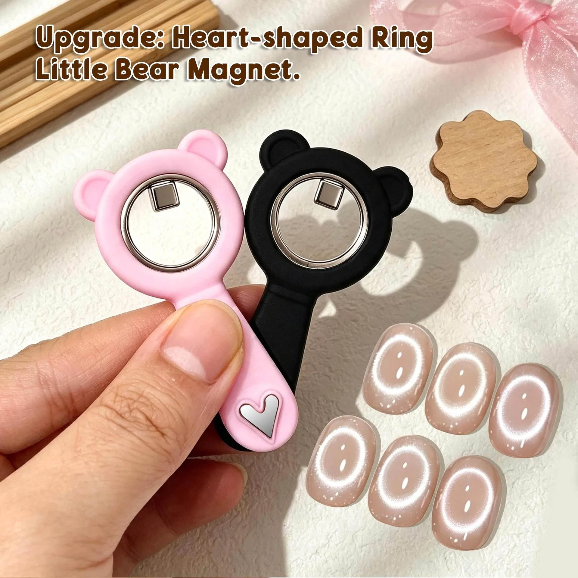 YIKOOLIN 2 In 1 Cute Bear Cat Eye Magnet Dual End Heart Shape Magnetic Stick for Cat Eye Gel Nail Polish DIY Manicure Salon Tool view 2