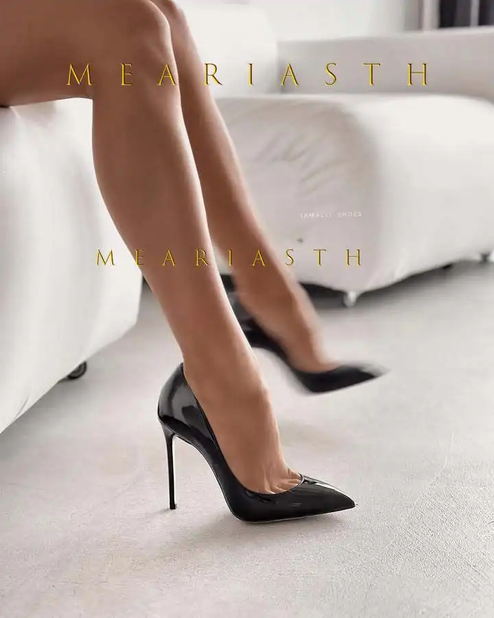 2025 موضة جديدة أشار تو حذاء كعب عالي مثير رقيقة الكعوب امرأة فستان حذاء النبيذ الأحمر براءات الاختراع والجلود خنجر الكعوب 12/10/8 سنتيمتر