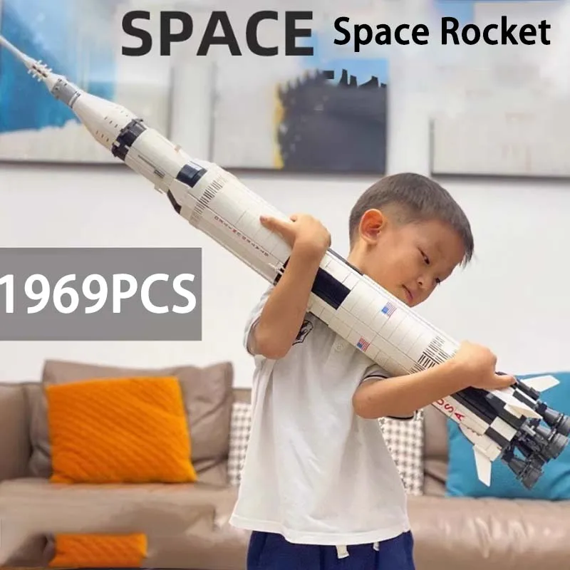 Bloques de construcción de cohete espacial Apollo 5, materiales de ladrillo de cohete, modelo de vehículo de lanzamiento, juguetes de colección de regalos de cumpleaños para niños
