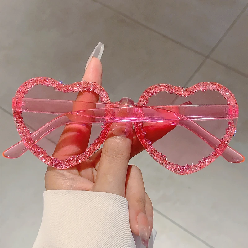 KAMMPT Mode Marke Kristall Shiny Shades Frauen Stilvolle Herz Dekor Trends Sonnenbrille Oversize Candy Farbe Strand Sonnenbrille – Detail 7