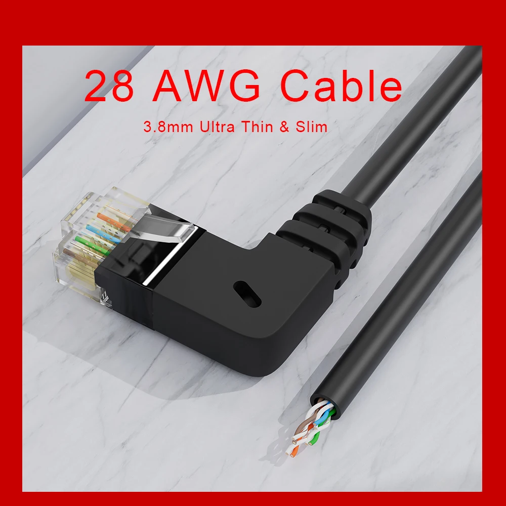 Propatch Cat6a RJ45 90 Degree Angle Ethernet Cable 3.8mm Slim Patch Cord Lan Cable RJ45 for Patch Panel to Switch Flexiable