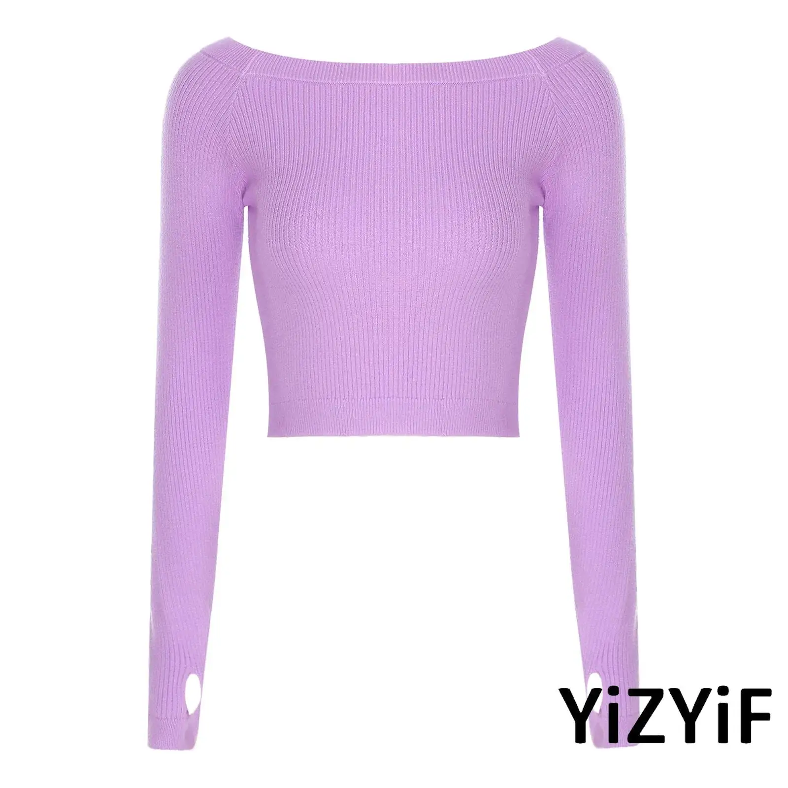 

Womens Ballet Sweater Dance Top Long Sleeve with Thumb Hole Ribbed Thicken Knitted Cropped Layer Top for Gymnastics Modern Dance