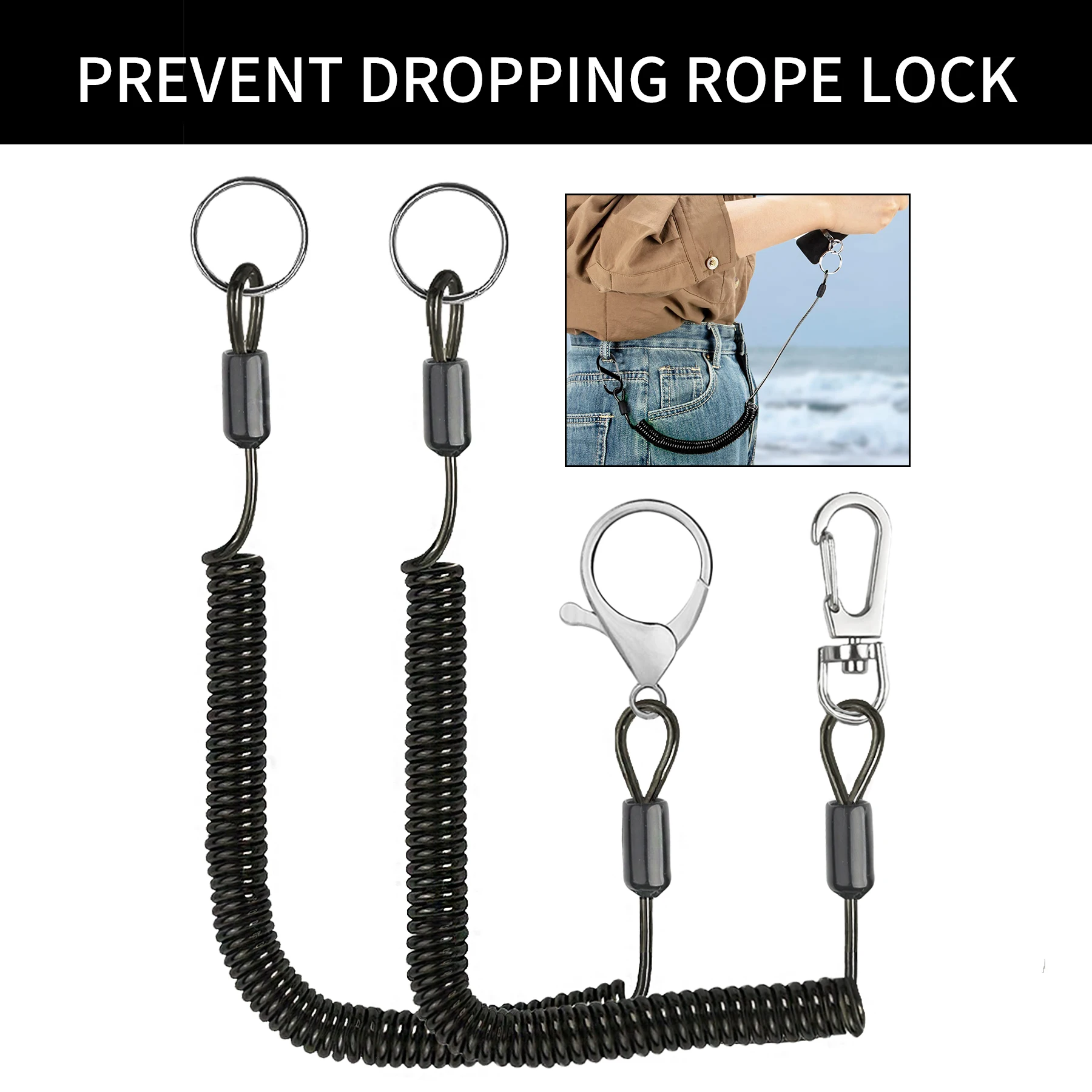 1-4PCS Multi Style 2mm RetrActable Spring Anti Loss Elastic Rope For Camping Outdoor Keychains, Fishing And Other Safety Lanyard