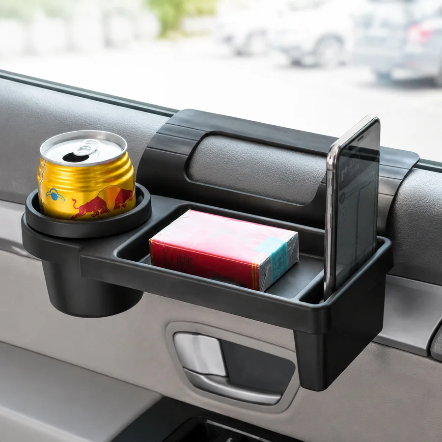 Image of Auto-Fensterorganizer, Getränkehalter, Handyhalterung, Aufbewahrungsregal mit Haken und seitlicher Autotür-Organizer-Tasche