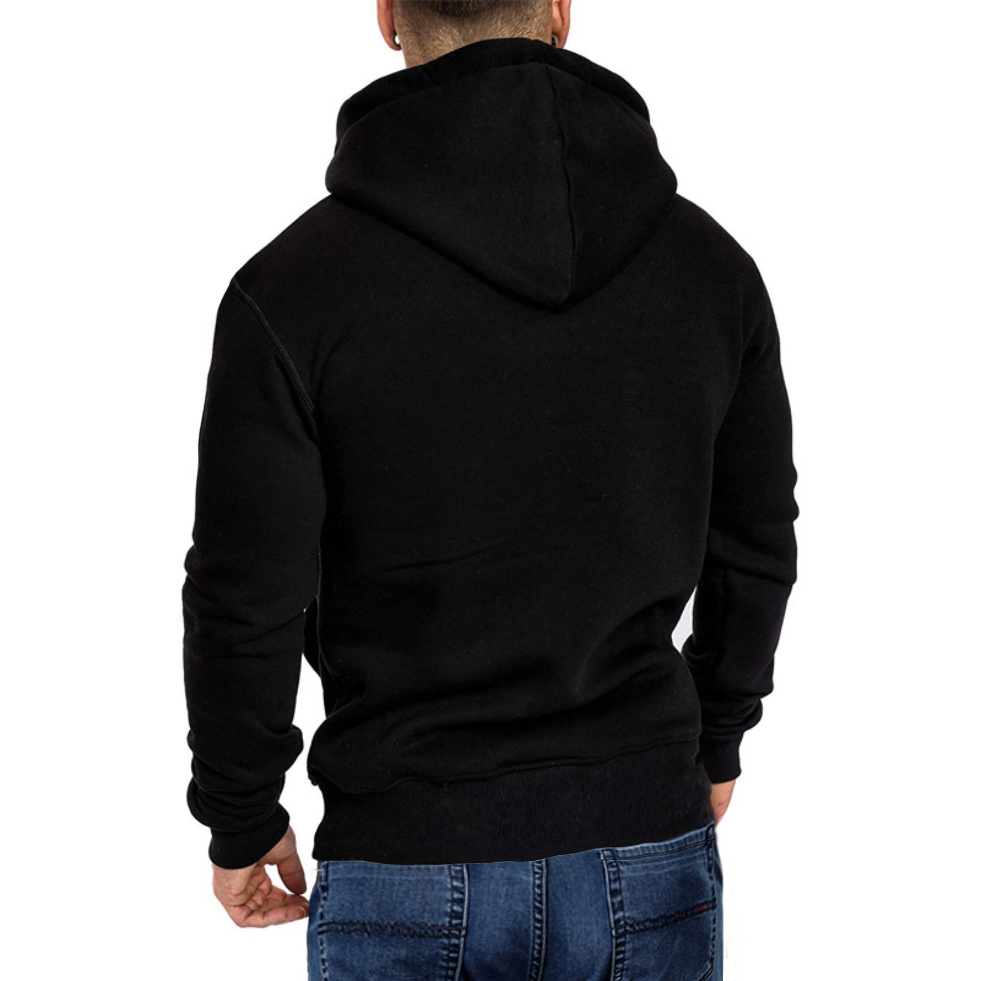 Men's autumn and winter solid color outdoor sports casual hoodie top view 2