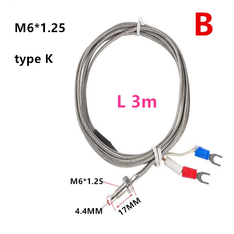 Máquina de anillado de bordes, Sensor de alambre termopar, sonda de Control de temperatura tipo K, M6 x 1,25, M8 x 1,25, WRNT-02 para carpintería