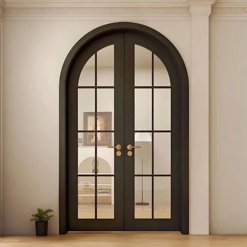 Craft arched curved circular curved door wrought iron glass bedroom retro door
