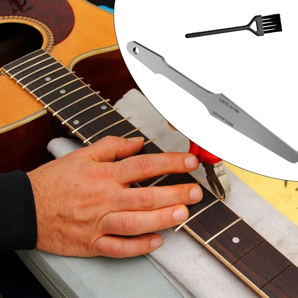 High Carbon Steel Guitar Fret Crowning File With Brush Silver Fretboard Polishing File Fret File and Brush For Luthiers