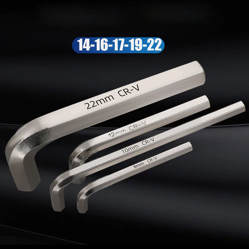 Heavy Nickel Plating Hex Key Wrench 22/19/17/16/14/12mm Hex Allen Key Large Model High Torque Professional Allen Wrench Bit