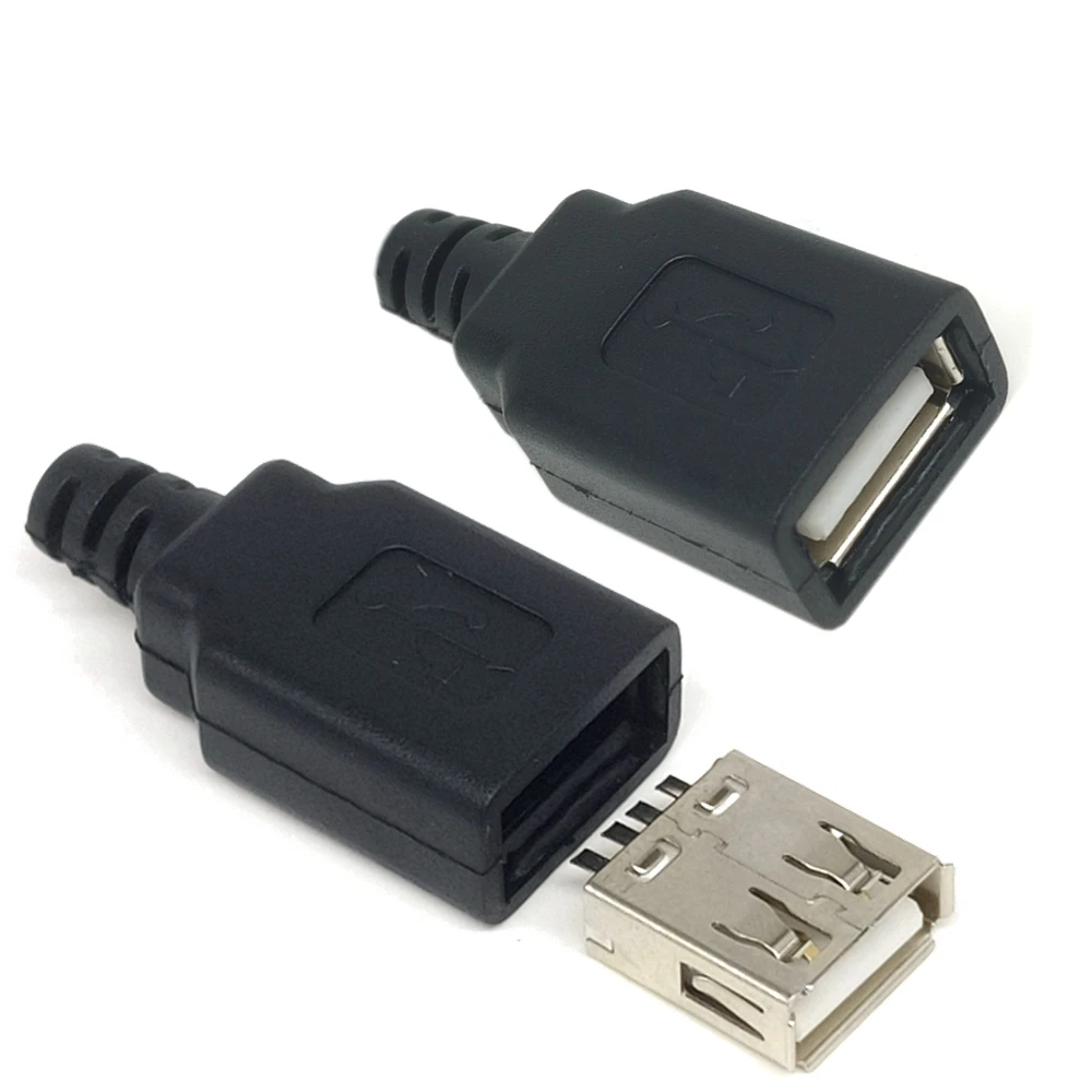 DIY 5Pieces Type A Female USB 4 Pin Plug Female Plug Plug With Black Plastic Cover USB 2.0 Connect Adapter PCB SDA Data Cable