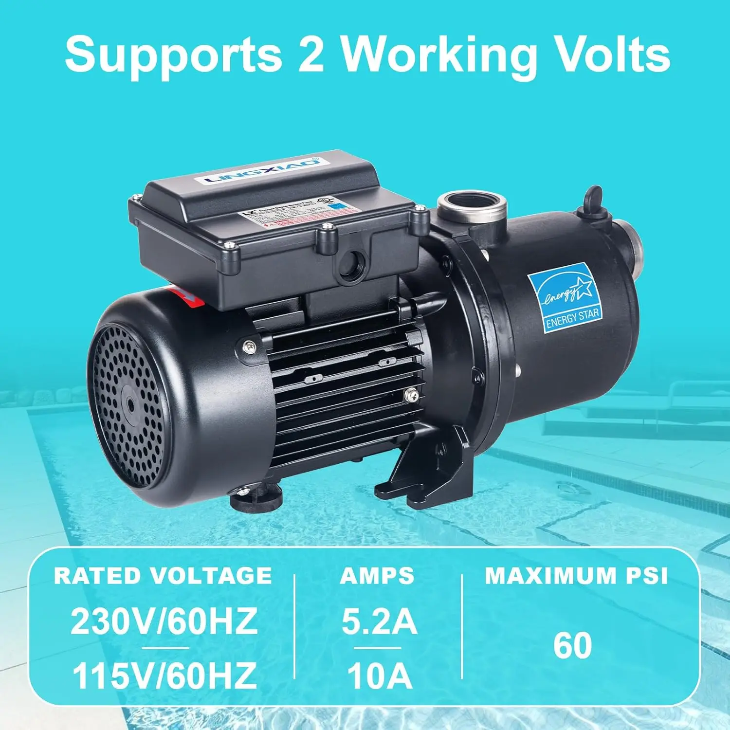 Pool Booster Pump 3/4 HP for Pressure Pool Cleaners PB460 180-480, EC-LA01N, OEM Booster Pump 3/4 HP, 115V or 230V, 60PSI, Energ