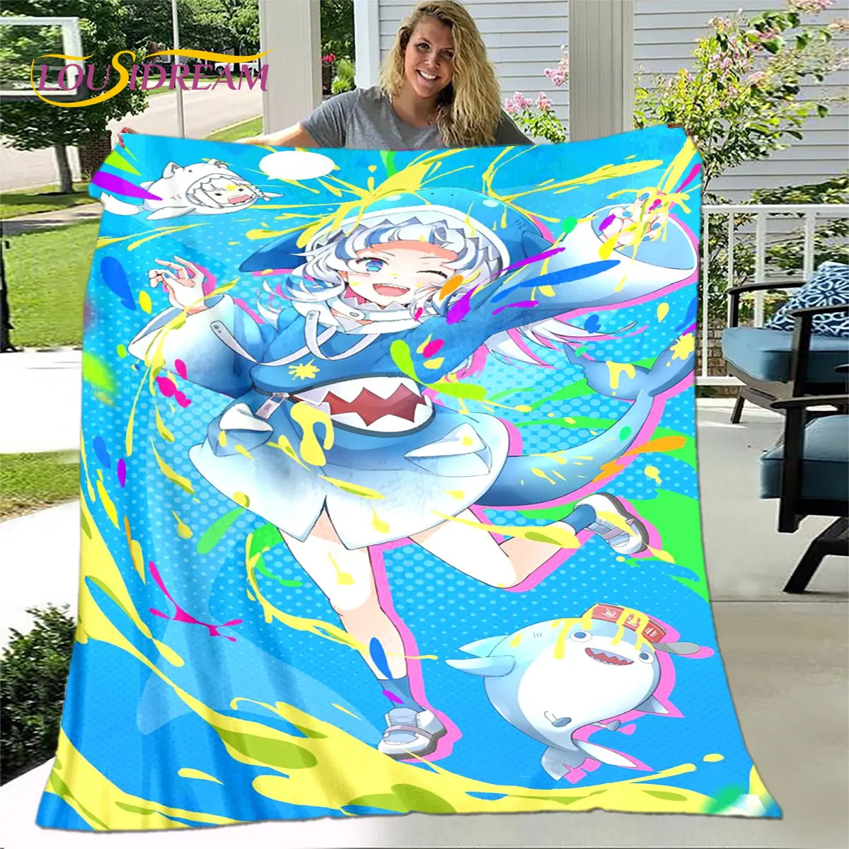 Gawr Gura Hololive น่ารักอะนิเมะนุ่มผ้าห่มกำมะหยี่,ผ้าลินินตกแต่งผ้าห่มผ้าห่มสำหรับห้องรับแขกห้องนอนโซฟาปกปิกนิกเด็ก