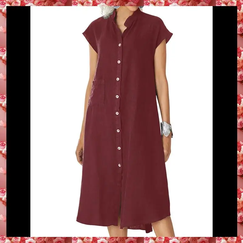 Relaxed Linen Midi Shirt Dress