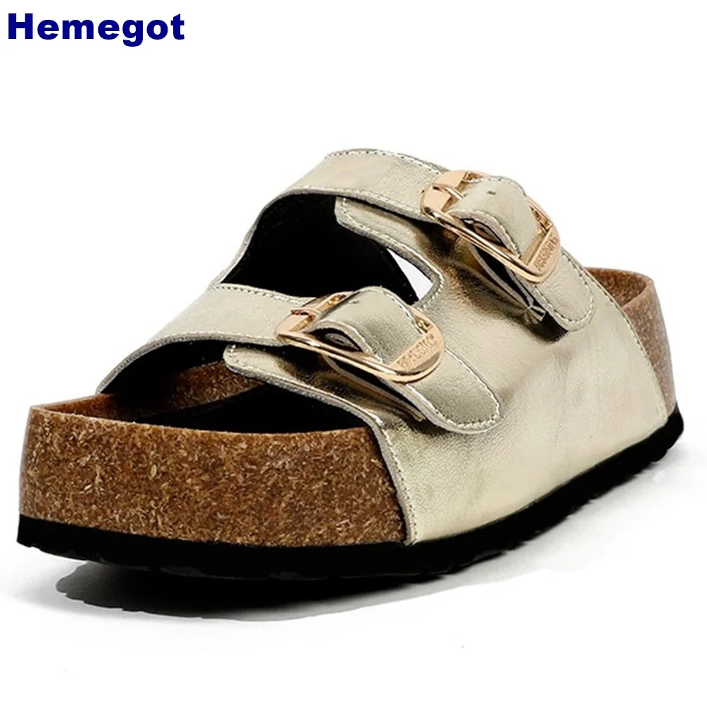 

Platform Genuine Leather Beach Slippers 2024 Summer Open Toe Outdoor Casual Buckle Solid Color Slip On Fashion Ladies Slides