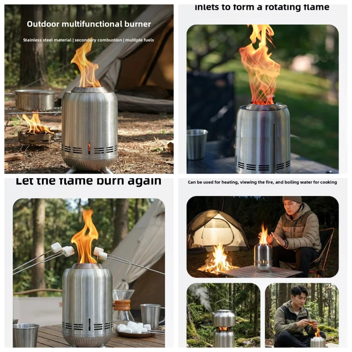 Portable Stainless Steel Wood Stove, Secondary Combustion Outdoor Camping Fire Pit, Smokeless Backpacking Fire Stove for Picnic