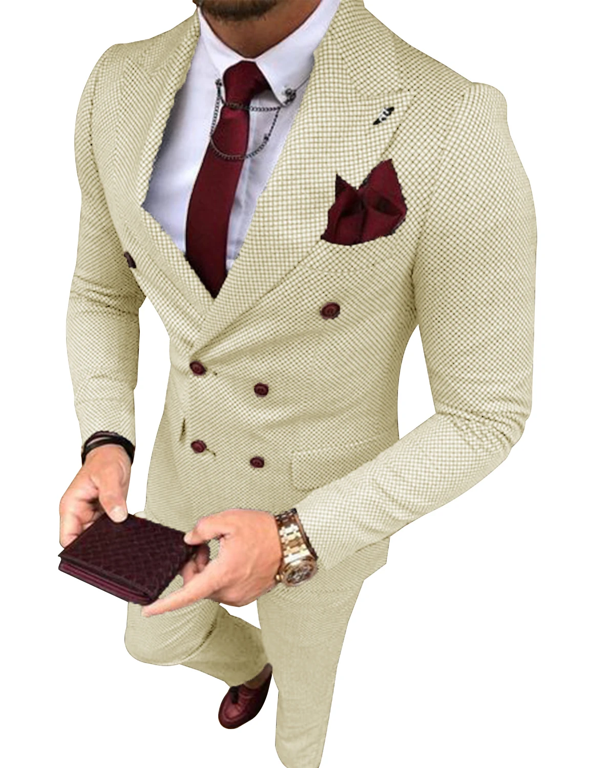 Men\'s Tweed Suit Plaid Double Breasted Jacket and Pants Groom Business Tuxedos men suits wedding prom suits
