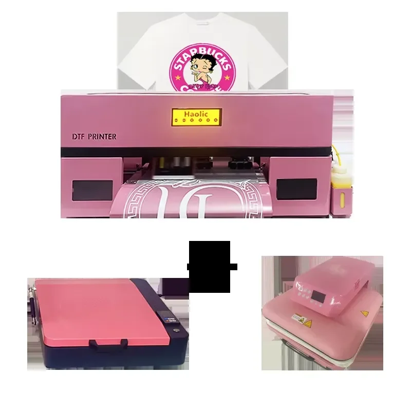 CE Certificate American Warehouse A3 DTF Printer XP600 13Inch Clothes Printing Machine for T-shirt Small Business Ideas pink
