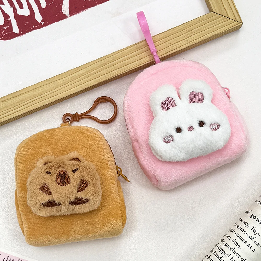 Cartoon Capybara Konijn Pluche Portemonnee Vrouwen Meisjes Leuke Oortelefoon Opbergtas met Sleutelhanger Kleine Portemonnee Tas Hanger Decoratie