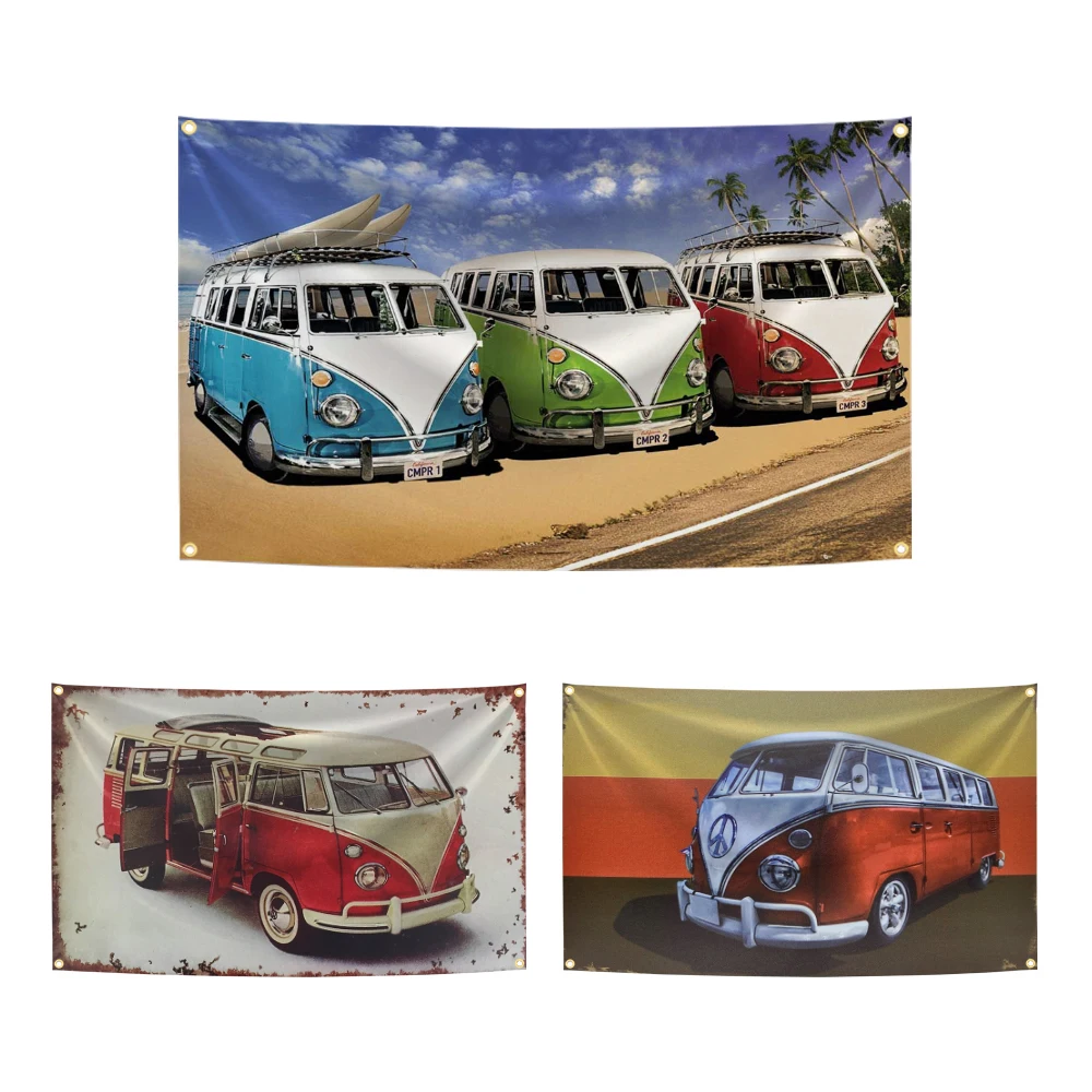 90x150cm Summer Time Transporter T1 Bus Car Flag Polyester Digital Printing Banner for Garage Home Outside Decoration Tapestry