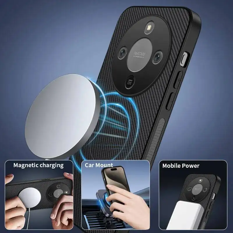 لهاتف Honor X9d 5G غطاء خلفي ملمس جلدي مقاوم للصدمات هاتف مغناطيسي من ألياف الكربون حافظة لهاتف Honor X9d #5