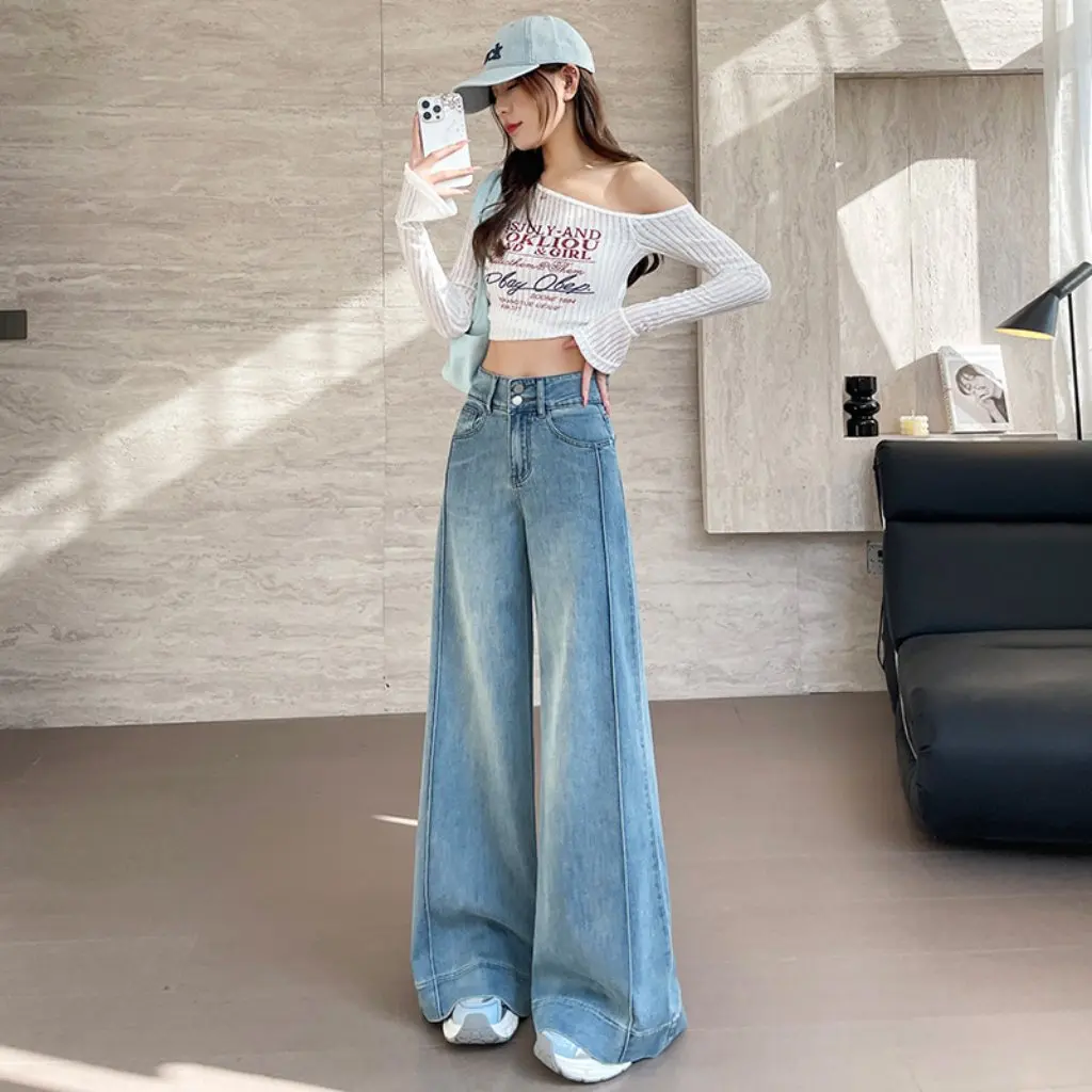 

Women's Korean-style Stretch Wide Leg Jeans Slimming Cropped Trumpet Pants All-match Spring Autumn Fashion