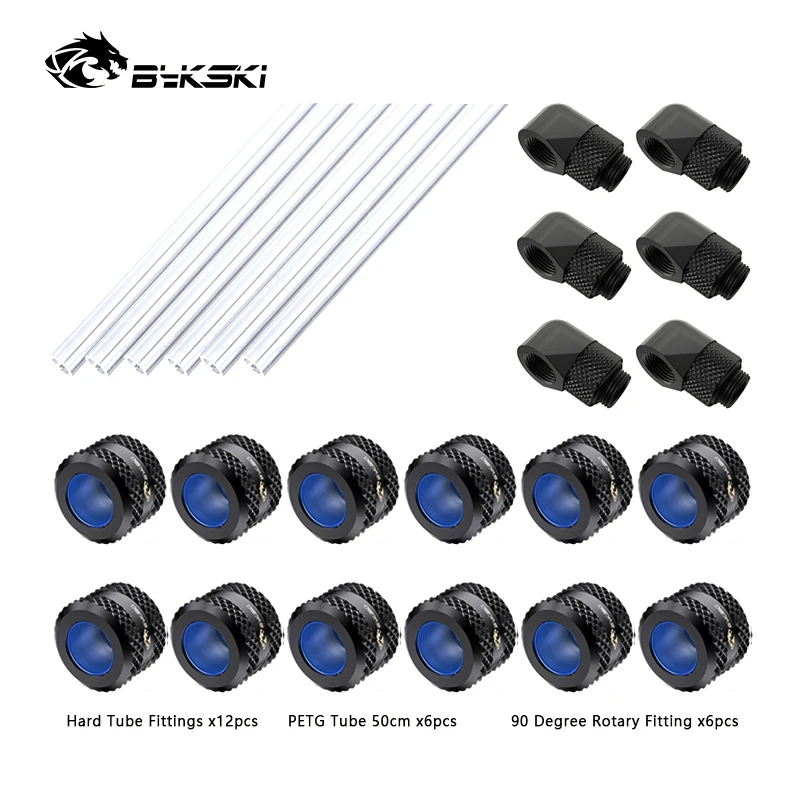 Bykski Fitting Kit for OD12mm /14mm /16mm PETG Hard / Rigid Tube / 90 Rotary Degree Water Cooling Hand Compression Connector