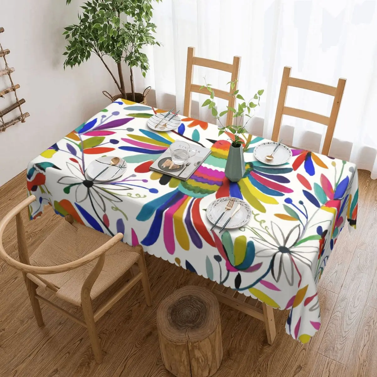 Mexican Otomi Bird Rectangular Tablecloth Oilproof Table Cloth Animal Embroidery Table Cover