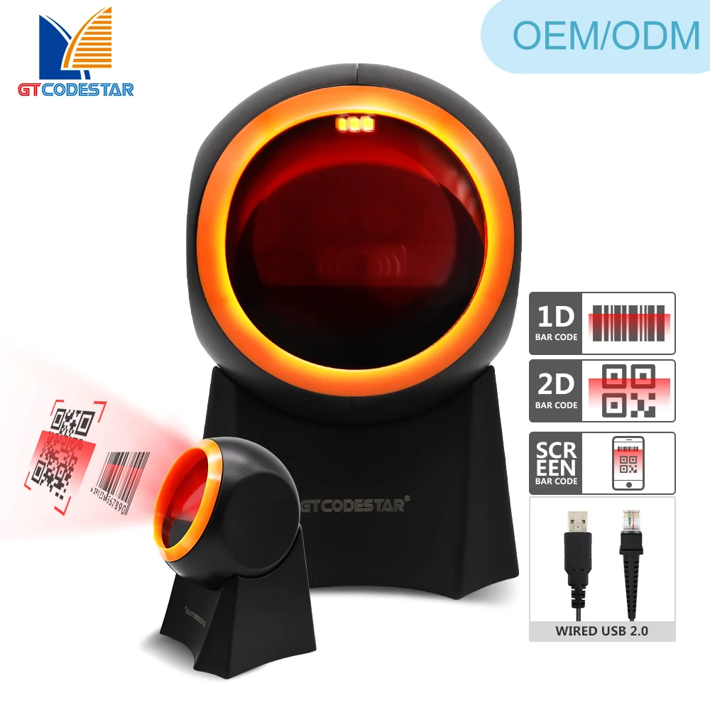 

Xincode OEM Wired 1D 2D Barcod Reader Automatic Identify Qr Code Desktop Sensor Barcode Scanner Scan Bar Code for Store Payment