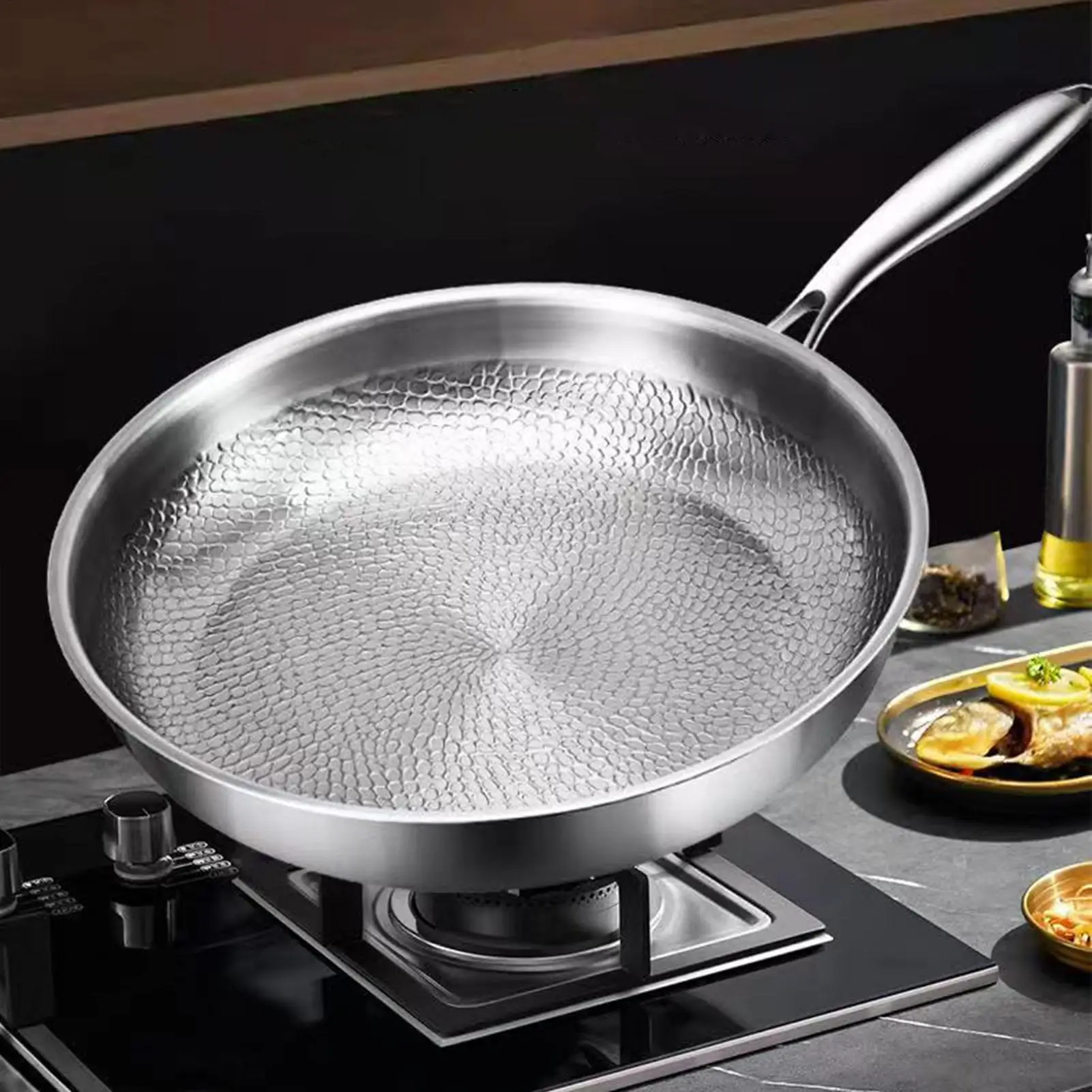 NONE Bratpfanne Titanpfanne Fischschuppen Hammermuster Unbeschichtete Antihaftpfanne Induktionsherd Universal Steak Bratpfanne