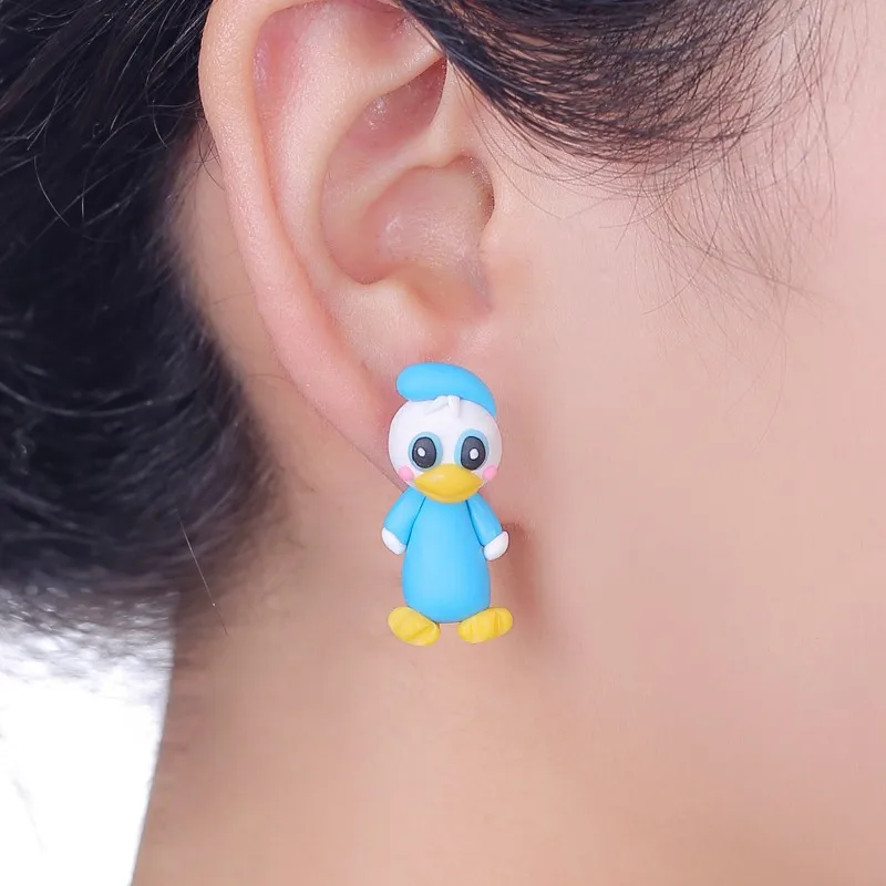 TTPAIAI 30 Brand 100% Handmade Polymer Clay Cartoon Donald Duck Stud Earrings Fashion Jewelry  3d Animal Earrings For Women Girl view 3