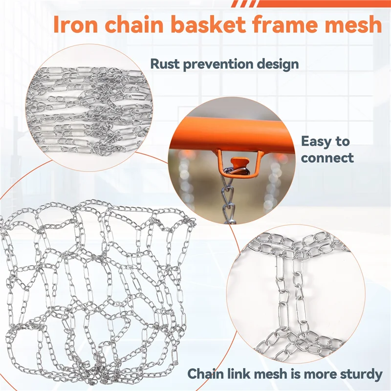 YHOLI-Sport Rede de basquete com corrente de ferro ao ar livre 12 laços Rede de substituição de gol de basquete resistente padrão