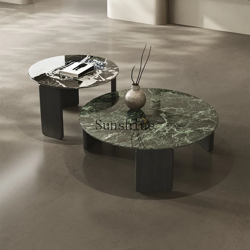 

Living room large flat high-end natural luxury stone simple green round coffee table combination FT