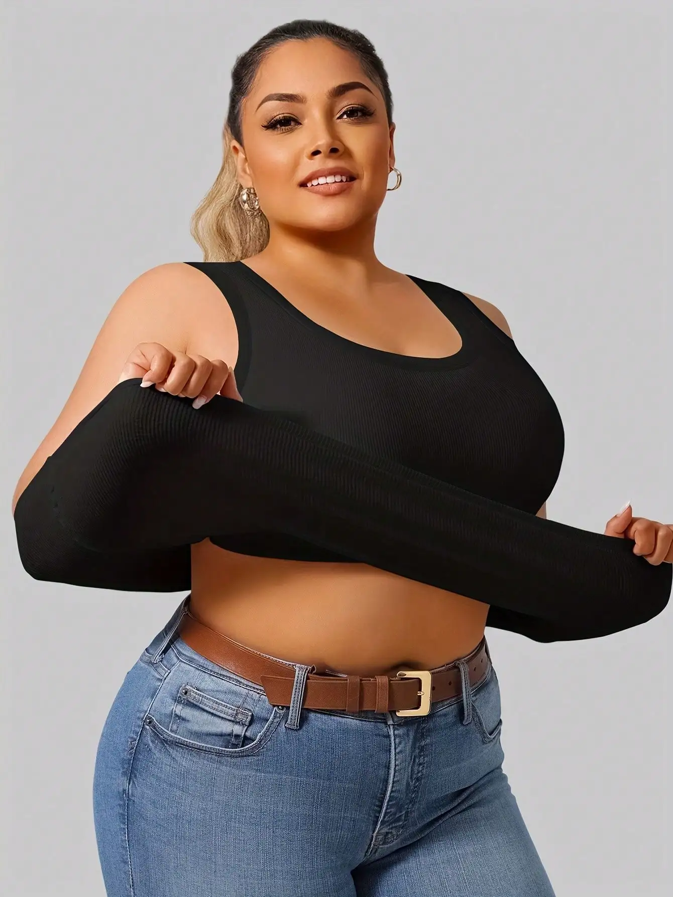 

3pcs Plus Size Women Racerback Camisole With Pads Solid Color Fitted Tank Top Summer