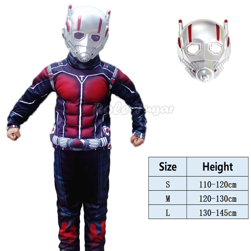 Antman Kids Muscle Jumpsuits Mask Muscle Superhero Party Ant Man 3 Cosplay Costumes Halloween Carnival Outfits Boys Role Play