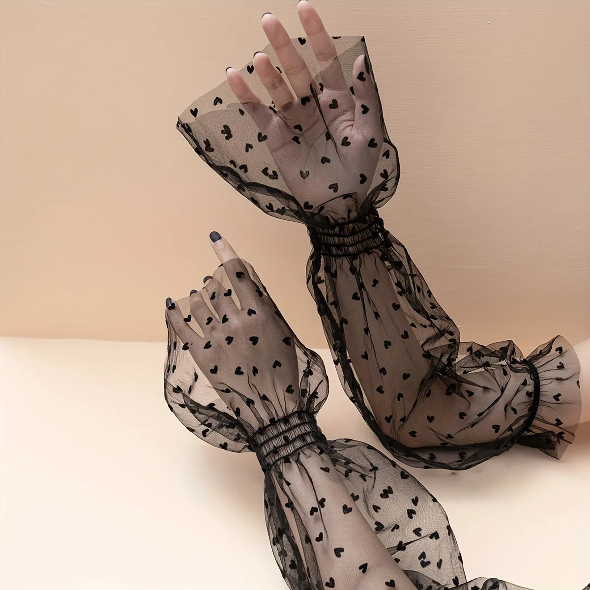 شبكة رقيقة الأكمام الحماية من الشمس ، طويلة الأكمام لتزيين فستان المرأة ، اكسسوارات فستان الزفاف ، نقاط سوداء ، الصيف #3