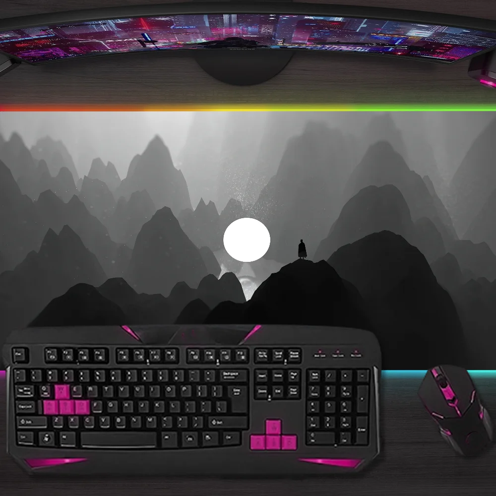 

Минималистичный коврик для мыши Gray Mountains, игровой коврик для мыши, светодиодные настольные коврики, микро-USB, с подсветкой, резиновый, RGB, настольные коврики, размер XXL
