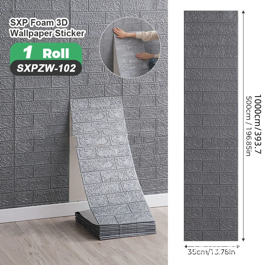 10m DIY 3D Wallpaper Moisture Proof Modern Home Decoration Self-adhesive Waterproof Wall Stickers Brick Pattern