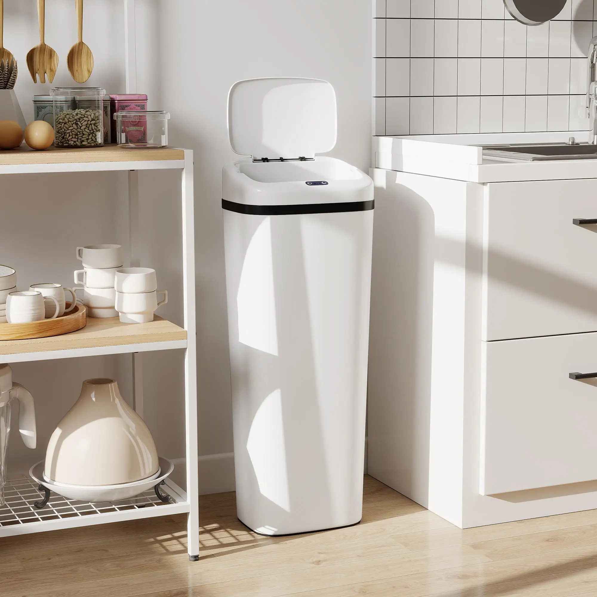 Contenedor de acero inoxidable para baño de 20L, blanco, sin perforaciones, para garaje, cocina, lavavajillas, resistente y que ahorra espacio con diseño robusto