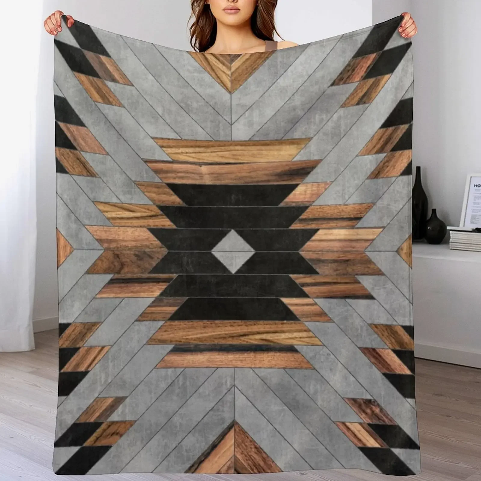 Urban Tribal Pattern No.6 - Aztec - Concrete and Wood Throw Blanket Thin Giant Sofa Weighted Plush Blankets