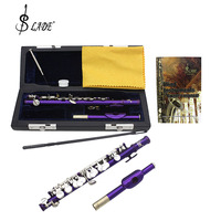 Piccolo Flute C Key Professional Half-size Purple Flute Instrument with Case Cleaning Cloth Parts Cupronickel Piccolo Flute