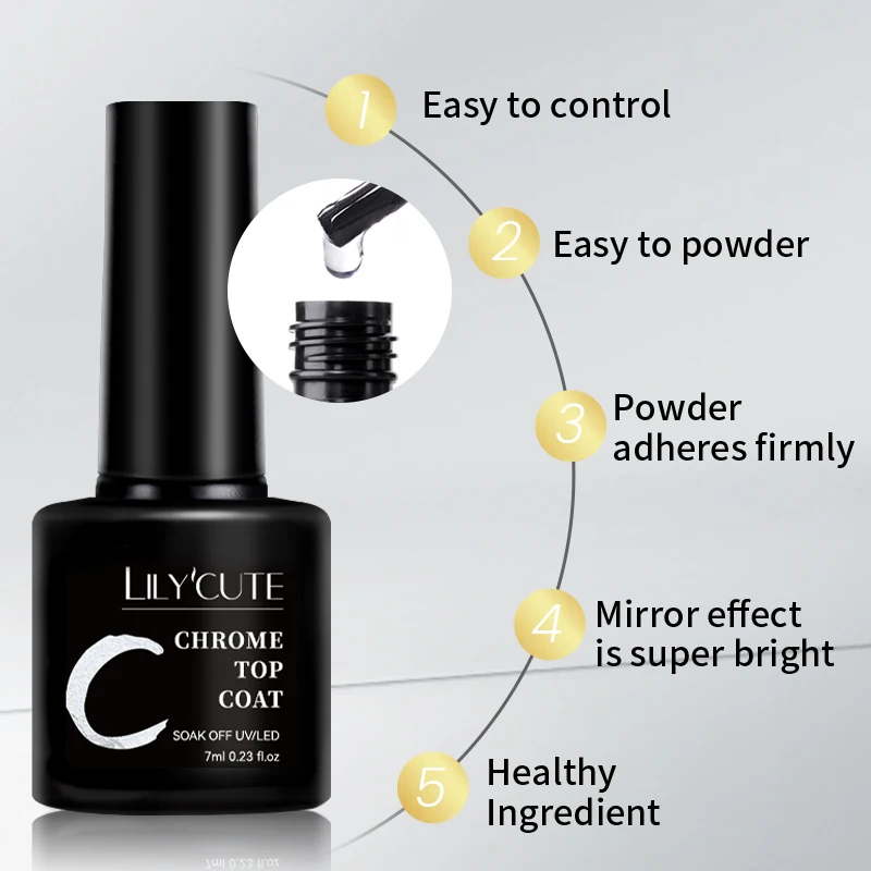 LILYCUTE 7ml Chrome Top Coat Function Gel Nail Polish Semi-permanent Soak off Reinforcement Base Gel For Nails Tools Gel Varnish