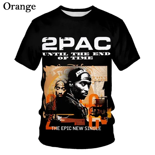 2pca Fashion Classic Rap Tupac 3D Print T-shirt Hip Hop Unisex Casual Round Neck Short Sleeved T-shirt