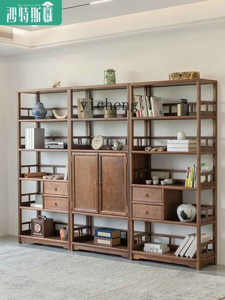 Solid Wood Antique Shelf Storage Rack Curio Box Display Rack Black Walnut Living Room Study
