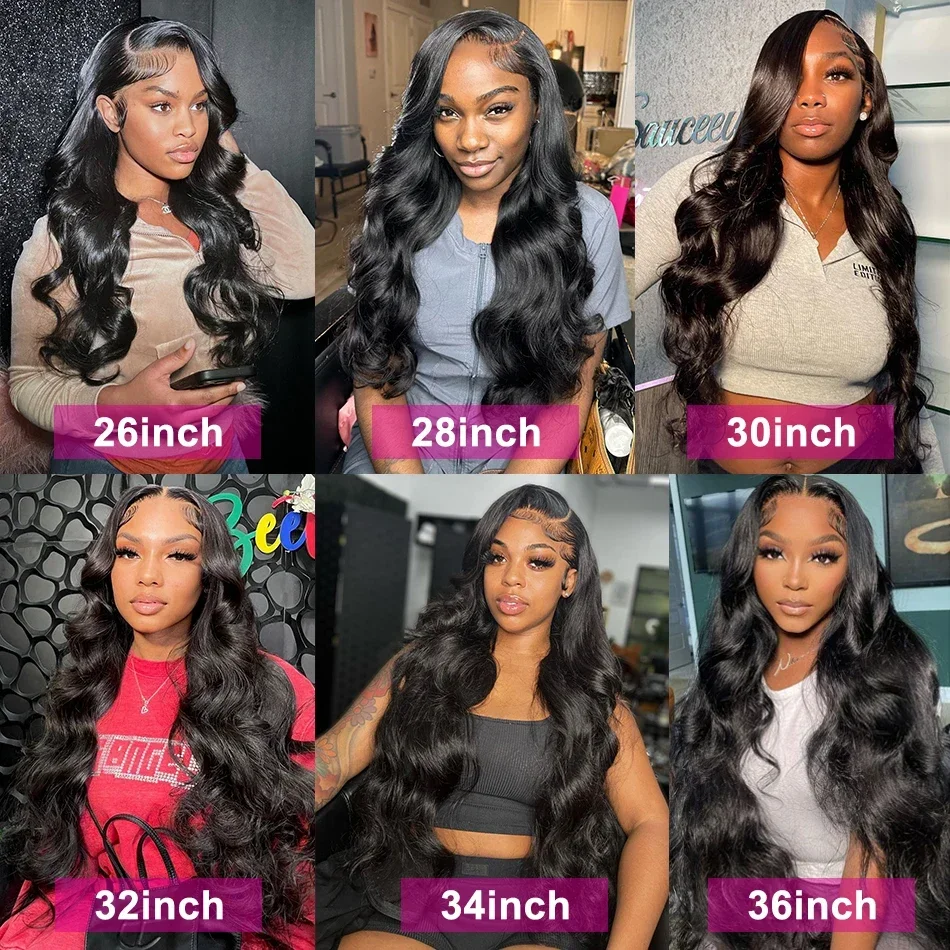 Perruque Lace Front Wig Body Wave Brésilienne Naturelle, Cheveux Humains, Sans Colle, 13x4, 5x5, HD, 180%, 250%, pour Femme