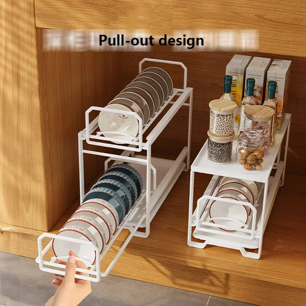 Push-pull Bowl and Plate Storage Dish Rack Cabinet Built in Drawer Holder Drainer Shelf for Modern Kitchen Organizer Supplies