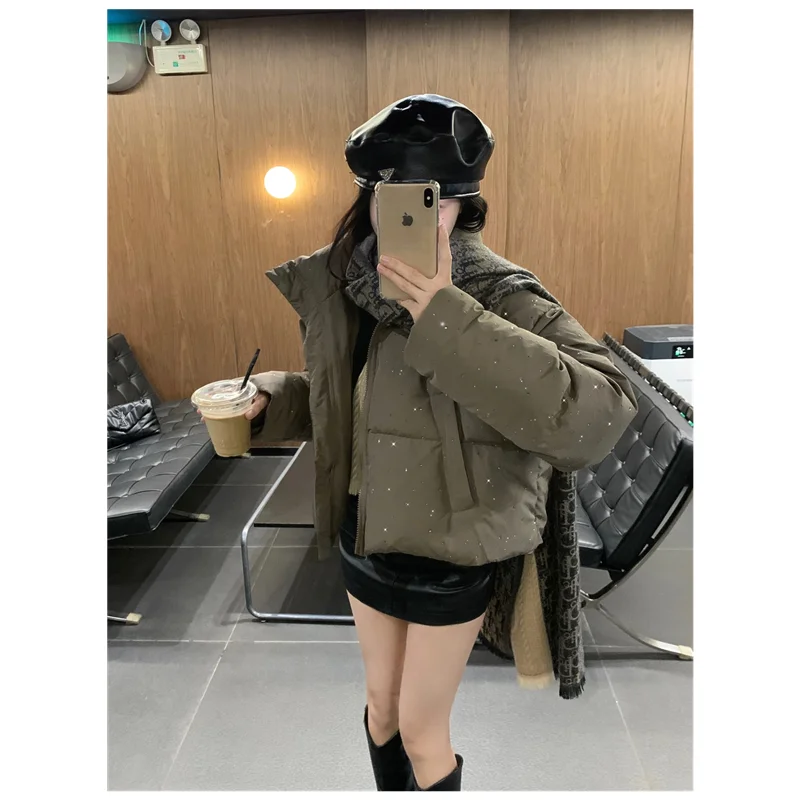 Down Jacket Women Coat Keep Warm Thickening Oversize American Style Y2K Decorate Duck Down Collar Feather Winter Short Outwear